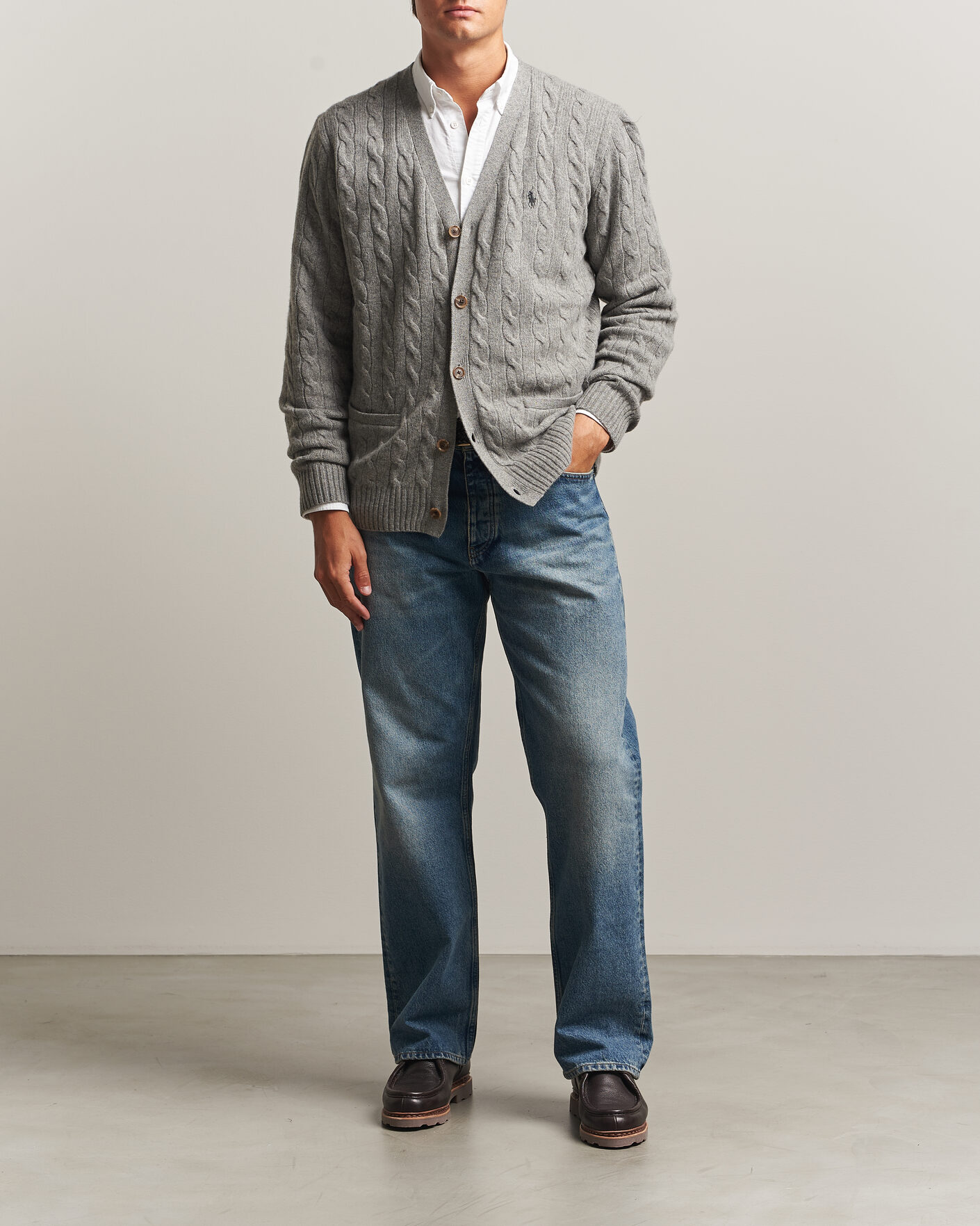 Polo Ralph Lauren Wool/Cashmere Cable Cardigan Fawn Grey Heather