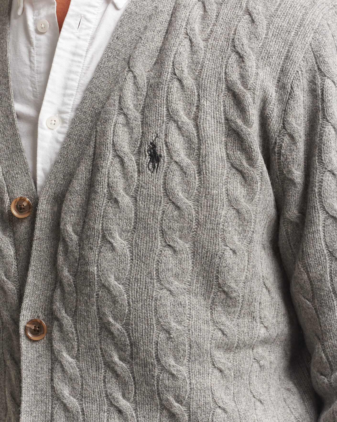 Men | Sweaters & Knitwear | Polo Ralph Lauren | Wool/Cashmere Cable Cardigan Fawn Grey Heather
