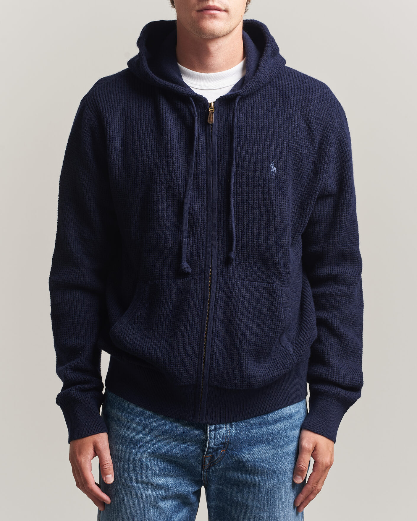 Men | Sweaters & Knitwear | Polo Ralph Lauren | Cotton/Wool Full-Zip Hoodie Hunter Navy
