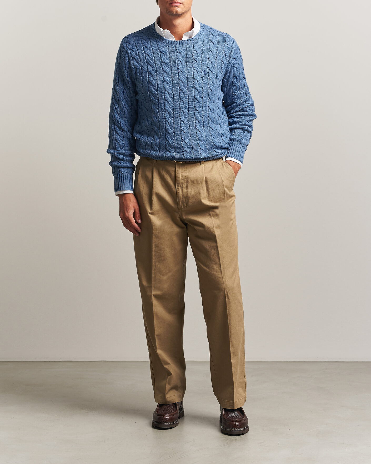 Men | Sweaters & Knitwear | Polo Ralph Lauren | Cotton Cable Pullover  Blue Borage Heather