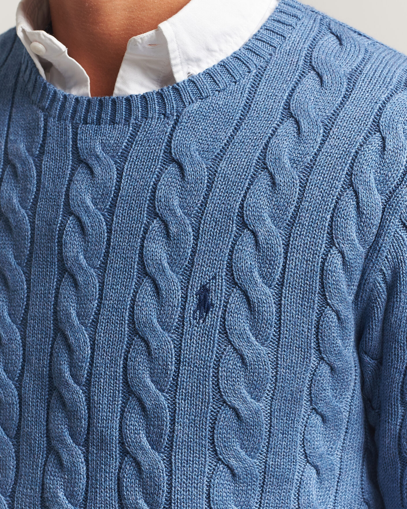 Men | Sweaters & Knitwear | Polo Ralph Lauren | Cotton Cable Pullover  Blue Borage Heather