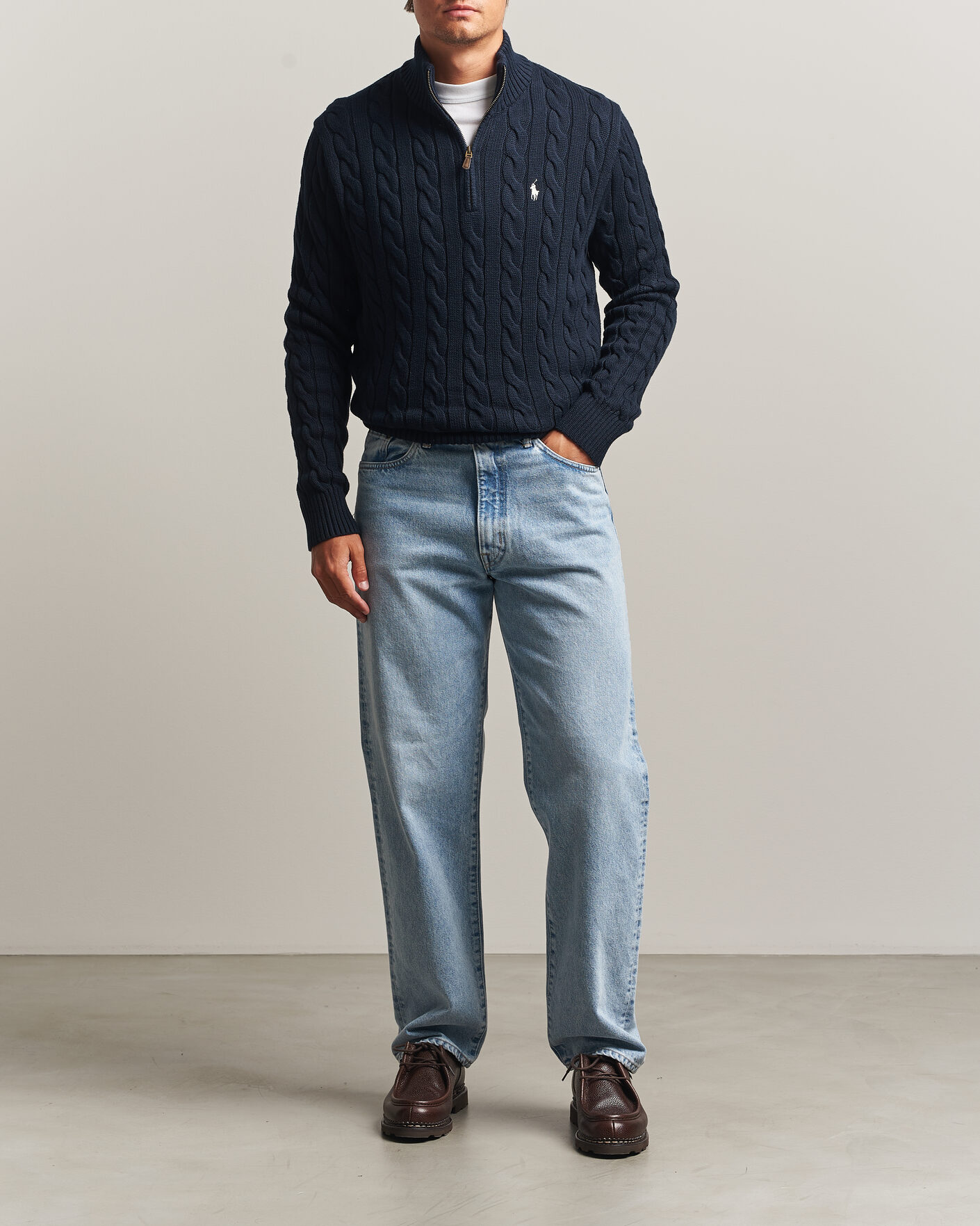 Men | Sweaters & Knitwear | Polo Ralph Lauren | Cotton Cable Half Zip Hunter Navy
