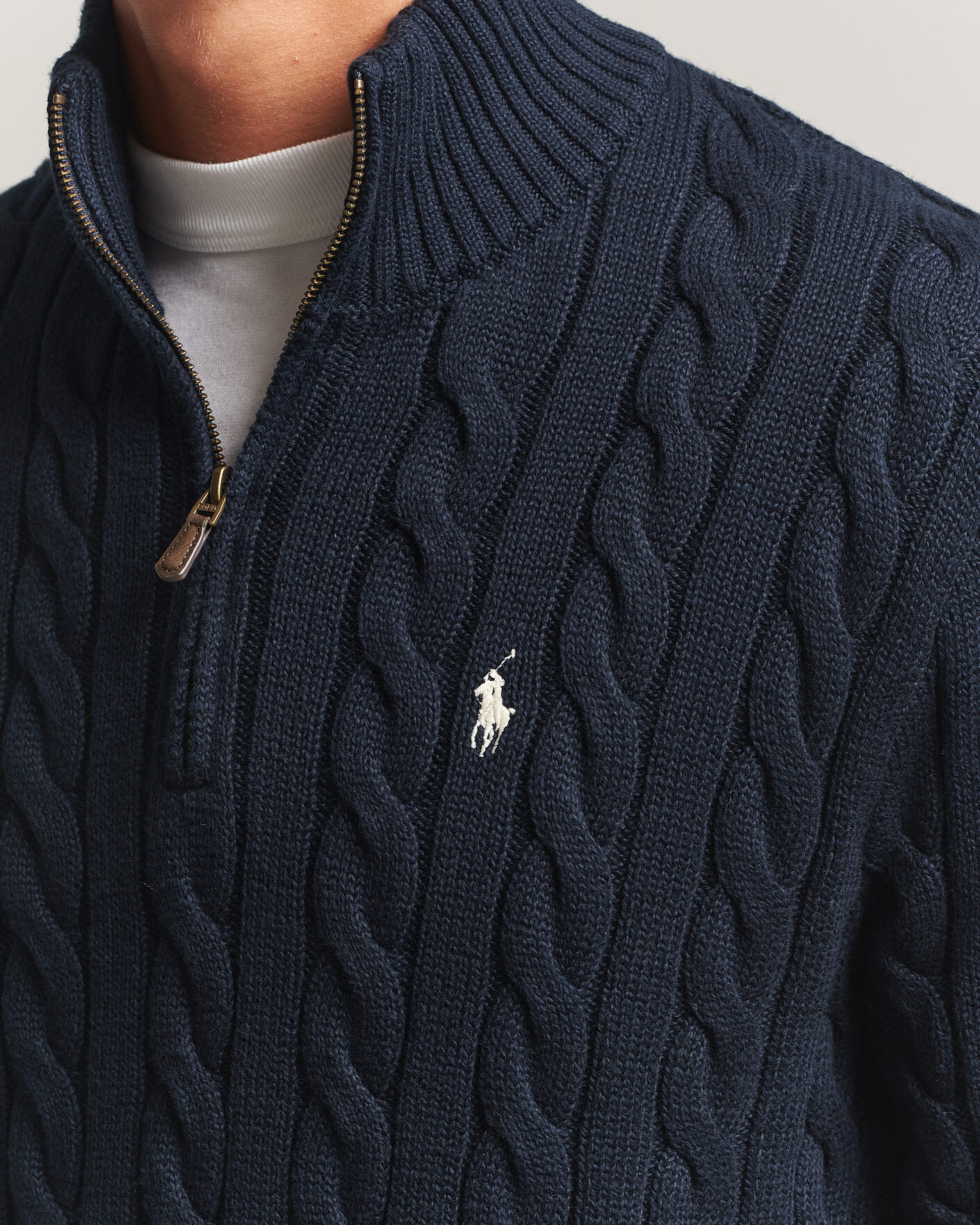Men | Sweaters & Knitwear | Polo Ralph Lauren | Cotton Cable Half Zip Hunter Navy