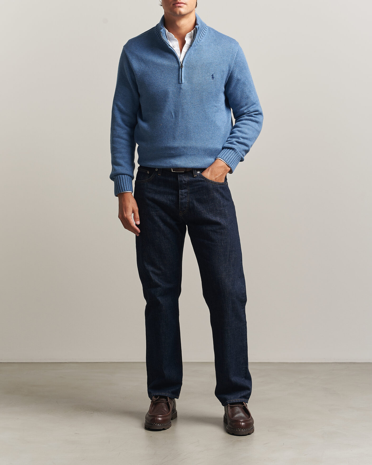 Men | Sweaters & Knitwear | Polo Ralph Lauren | Cotton Pullover Half Zip Blue Borage Heather