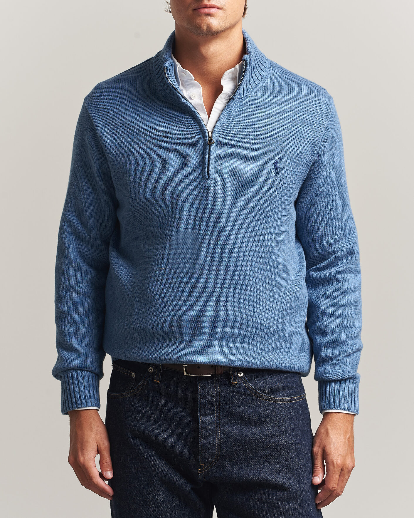 Polo Ralph Lauren Cotton Pullover Half Zip Blue Borage Heather at