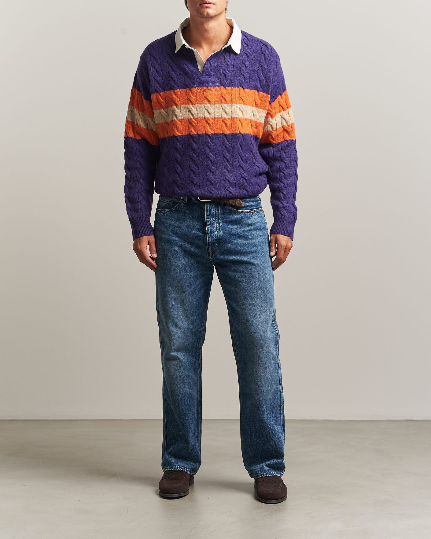 Men | Sweaters & Knitwear | Polo Ralph Lauren | Wool Blend Cable Knitted Polo Purple Combo