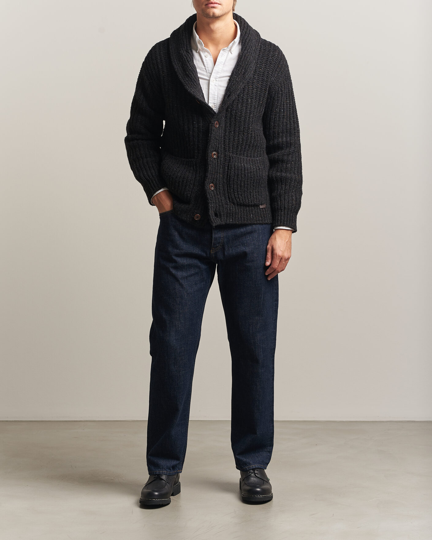 Men | Sweaters & Knitwear | Polo Ralph Lauren | Wool Blend Shawl Collar Cardigan Black Marl