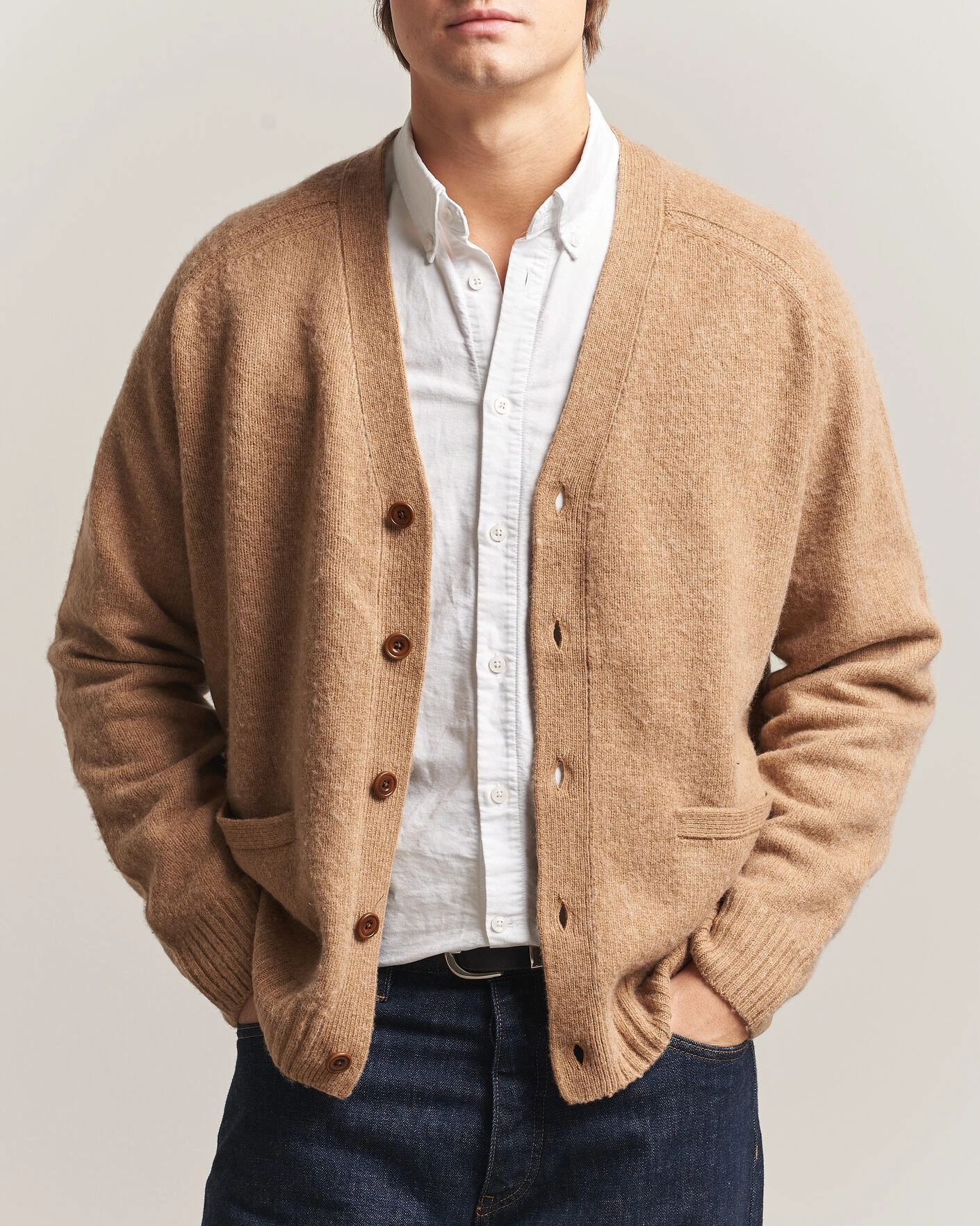 Men | Sweaters & Knitwear | Polo Ralph Lauren | Wool/Cashmere Patch Cardigan Crouton Tan Heather
