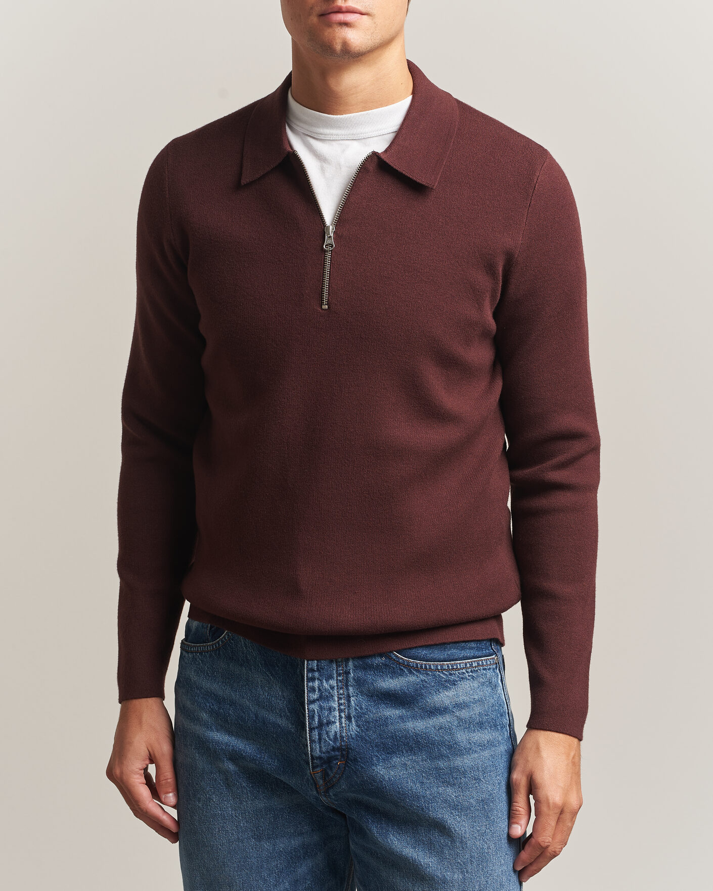 Men | Sweaters & Knitwear | Samsøe Samsøe | Guna Half Zip Bitter Chocolate