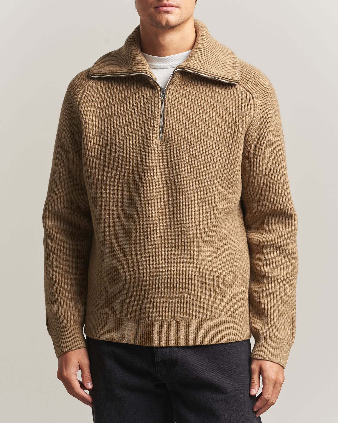 Men | Sweaters & Knitwear | Samsøe Samsøe | Rick Wool Heavy Knitted Half Zip Lead Gray