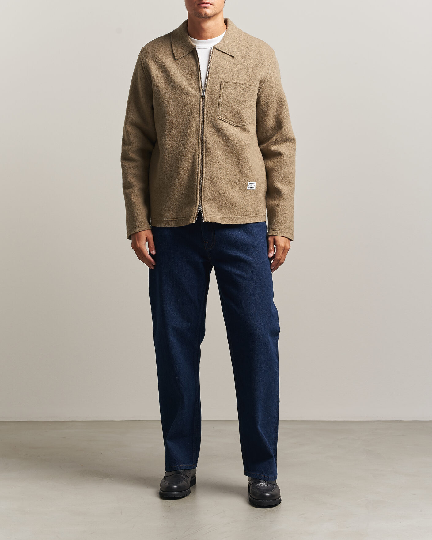 Men | Sweaters & Knitwear | Samsøe Samsøe | Hannes Boiled Wool Full Zip Lead Gray