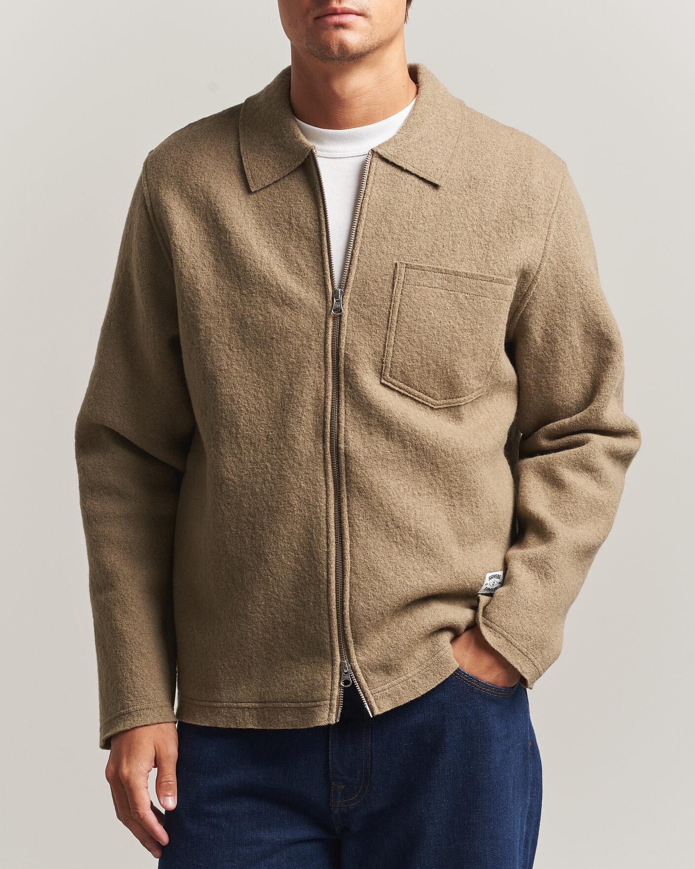 Men | Sweaters & Knitwear | Samsøe Samsøe | Hannes Boiled Wool Full Zip Lead Gray