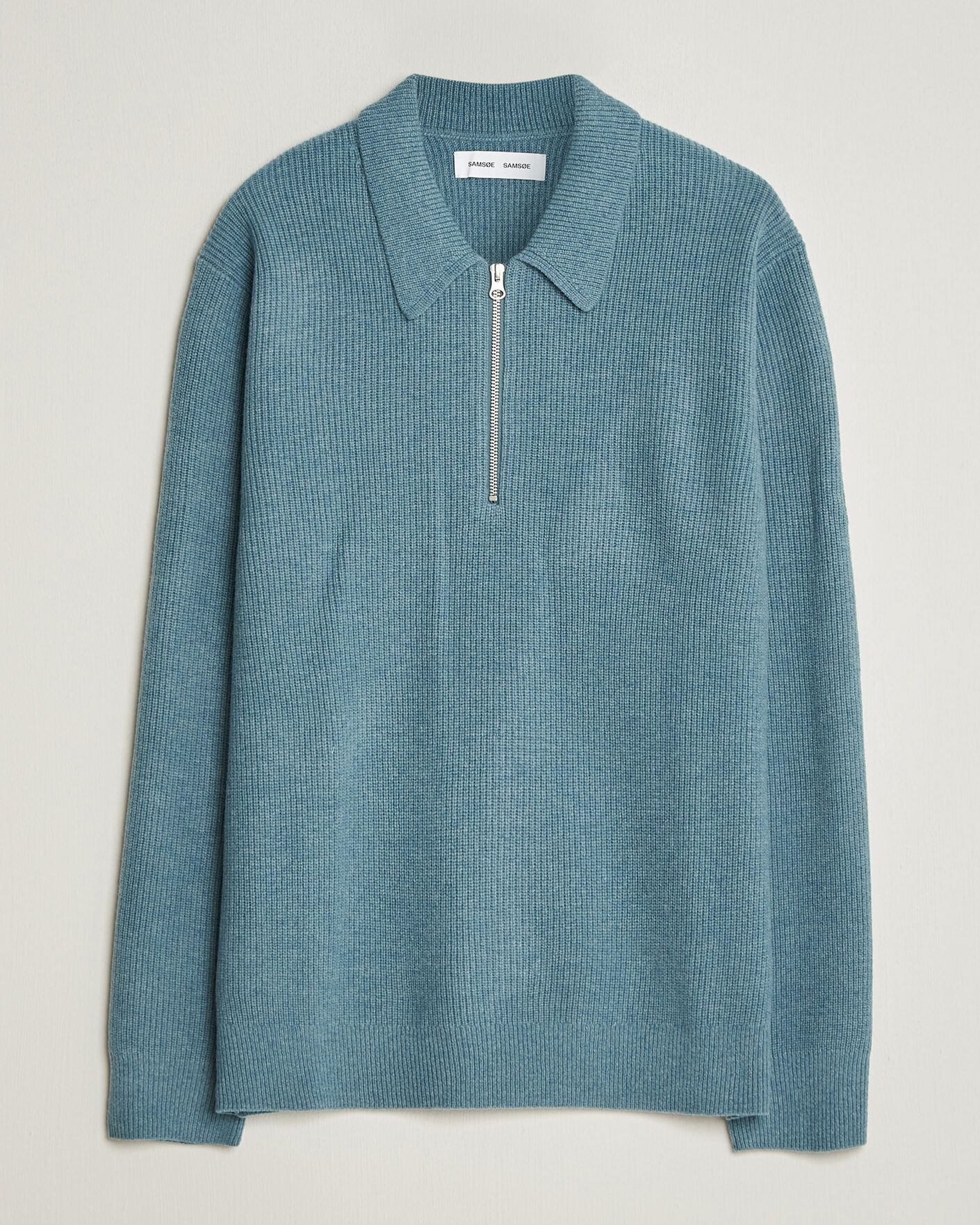 Men | Sweaters & Knitwear | Samsøe Samsøe | Isak Knitted Half Zip Polo Stormy Sea