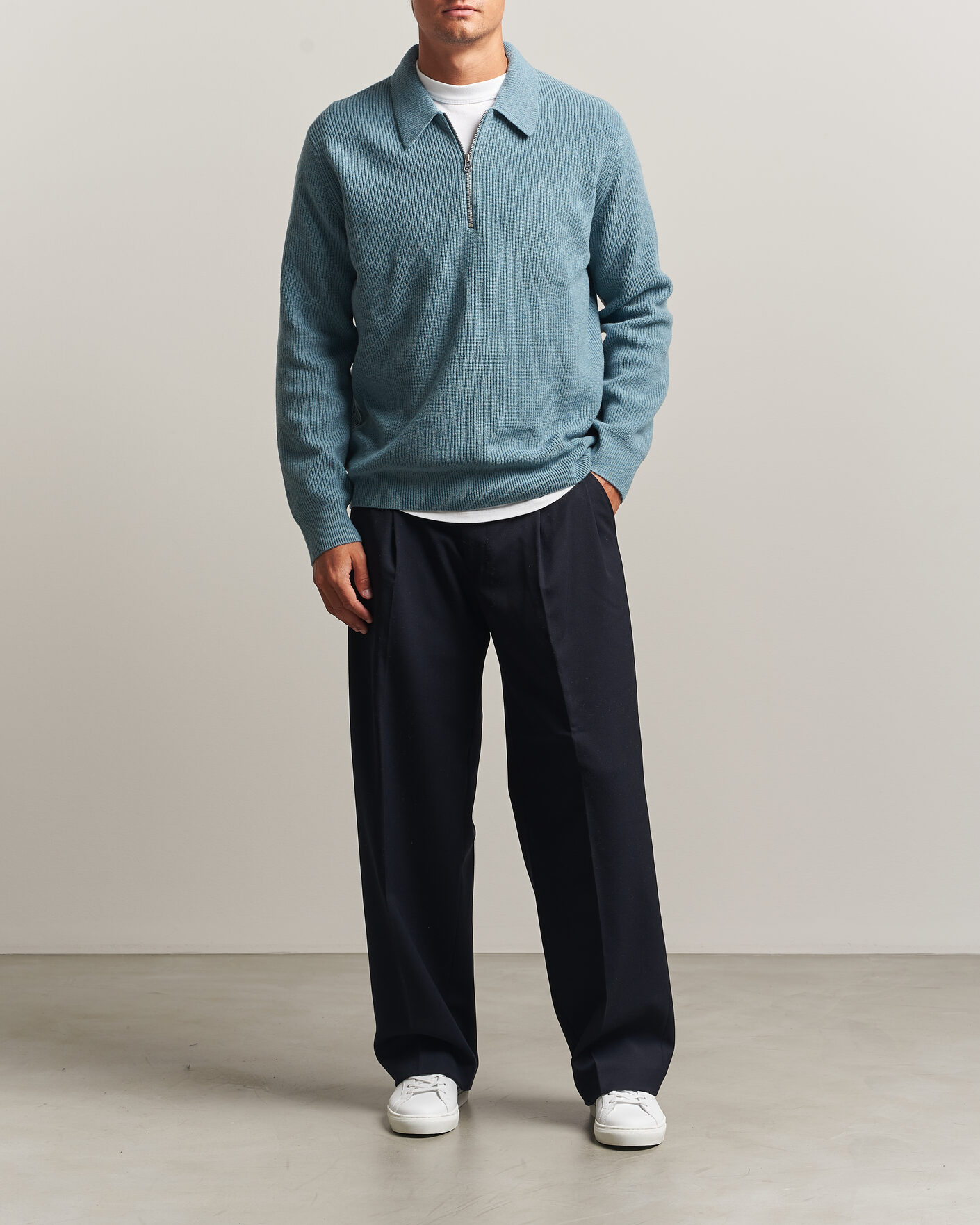 Men | Sweaters & Knitwear | Samsøe Samsøe | Isak Knitted Half Zip Polo Stormy Sea