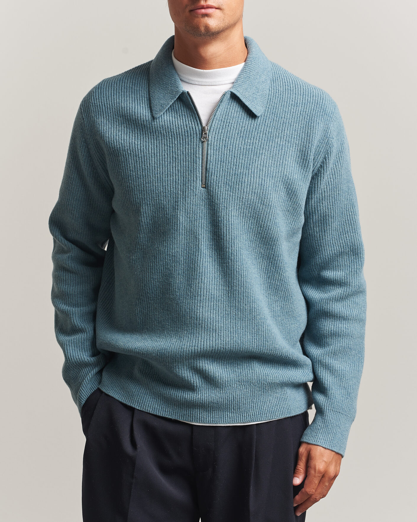 Men | Sweaters & Knitwear | Samsøe Samsøe | Isak Knitted Half Zip Polo Stormy Sea