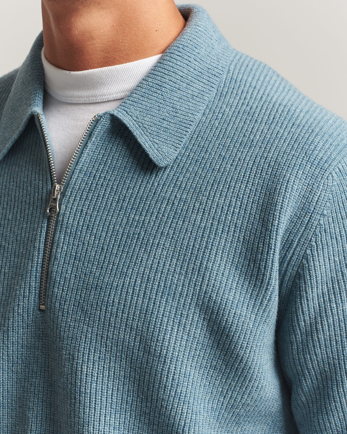 Samsøe Samsøe Isak Knitted Half Zip Polo Stormy Sea at CareOfCarl.com
