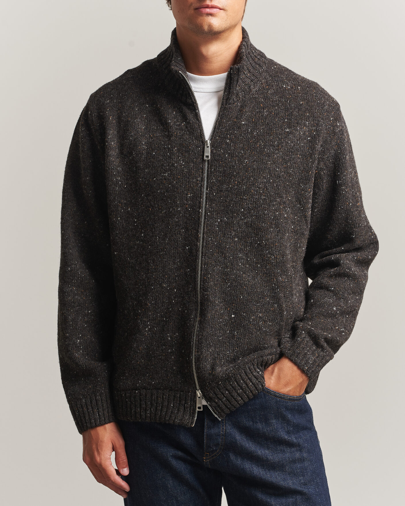 Men | Sweaters & Knitwear | Samsøe Samsøe | Nate Donegal Wool Knitted Full Zip Delicioso