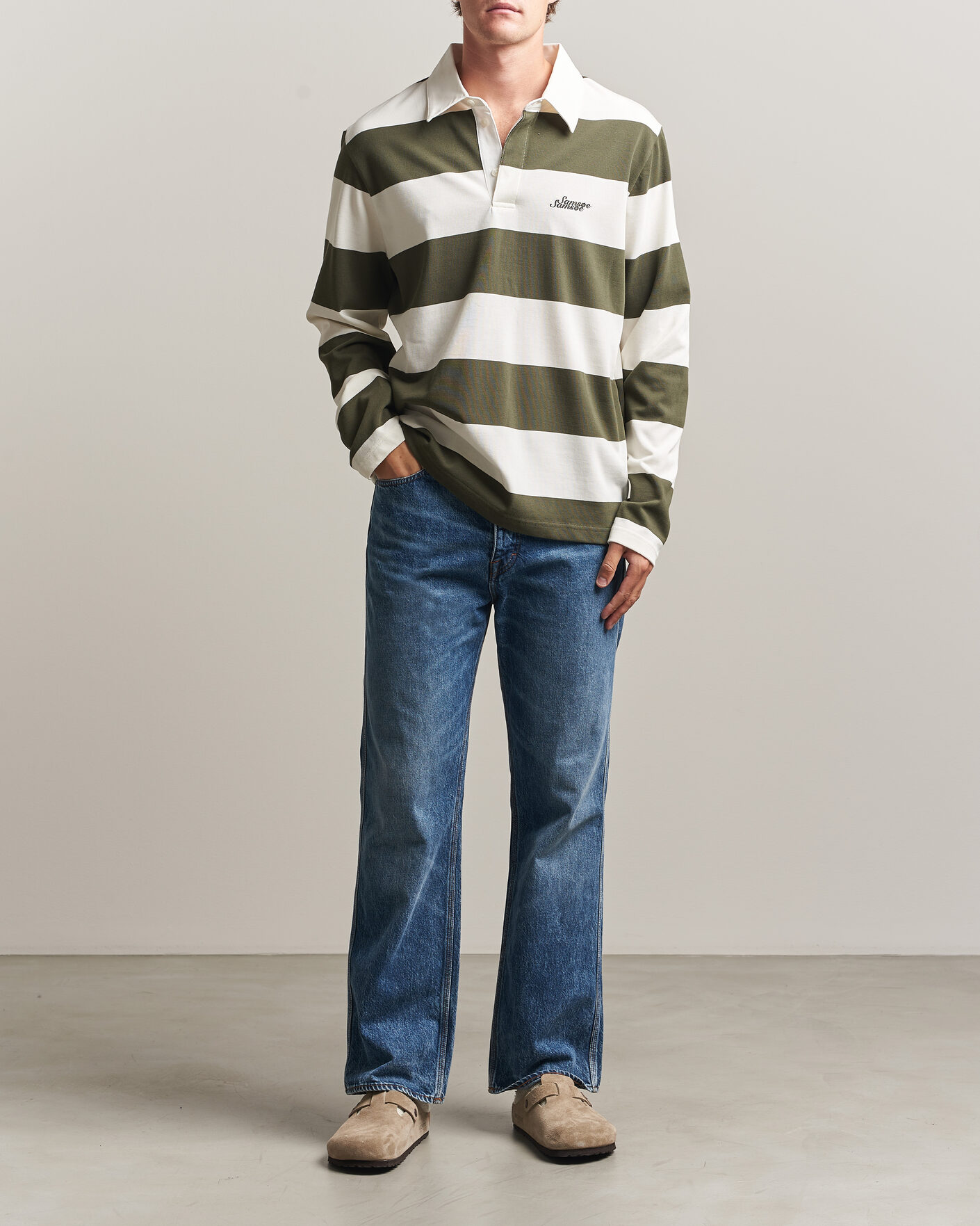 Men | Sweaters & Knitwear | Samsøe Samsøe | Kevin Barstriped Rugger Forest Night/White