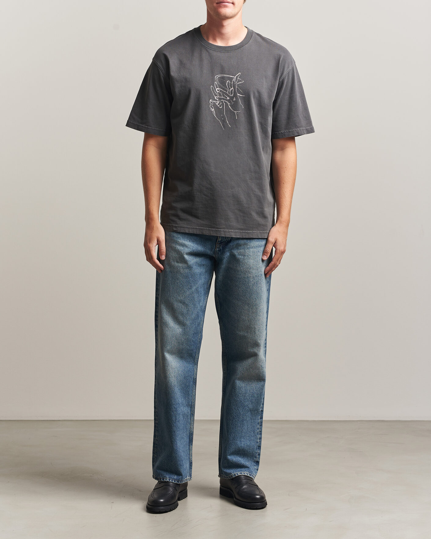 Men | T-Shirts | Samsøe Samsøe | Giles Printed Crew Neck T-Shirt Black Lines
