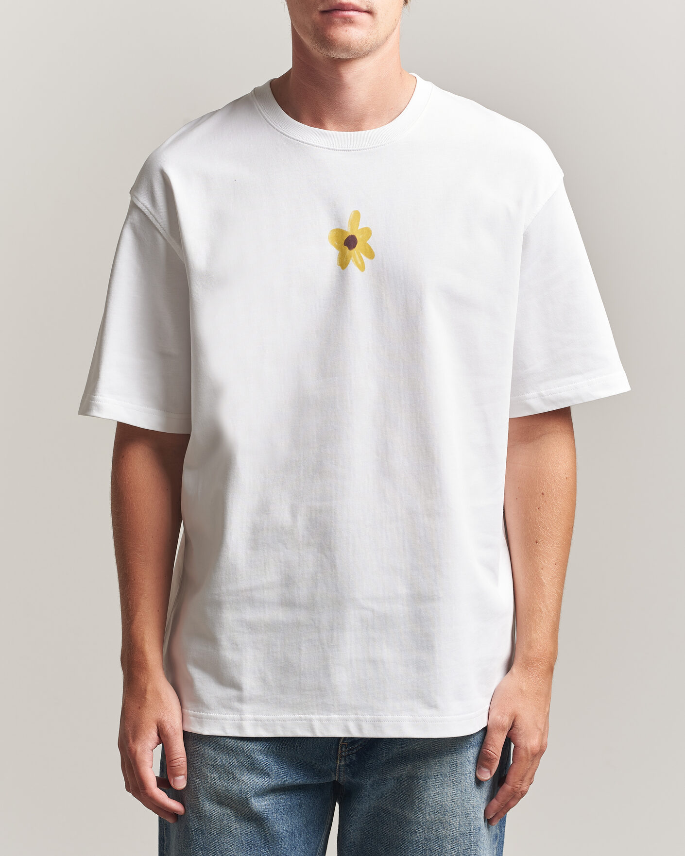 Samsøe Samsøe Giles Printed Crew Neck T-Shirt White Flowers at
