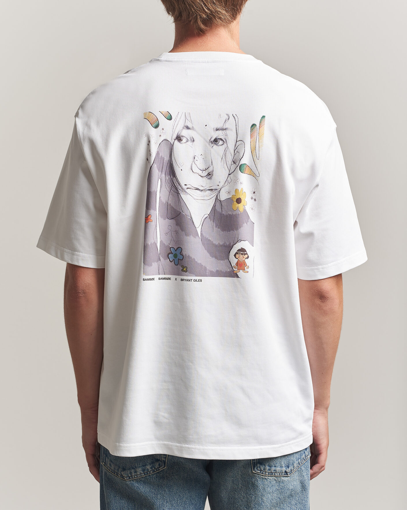 Men | T-Shirts | Samsøe Samsøe | Giles Printed Crew Neck T-Shirt White Flowers