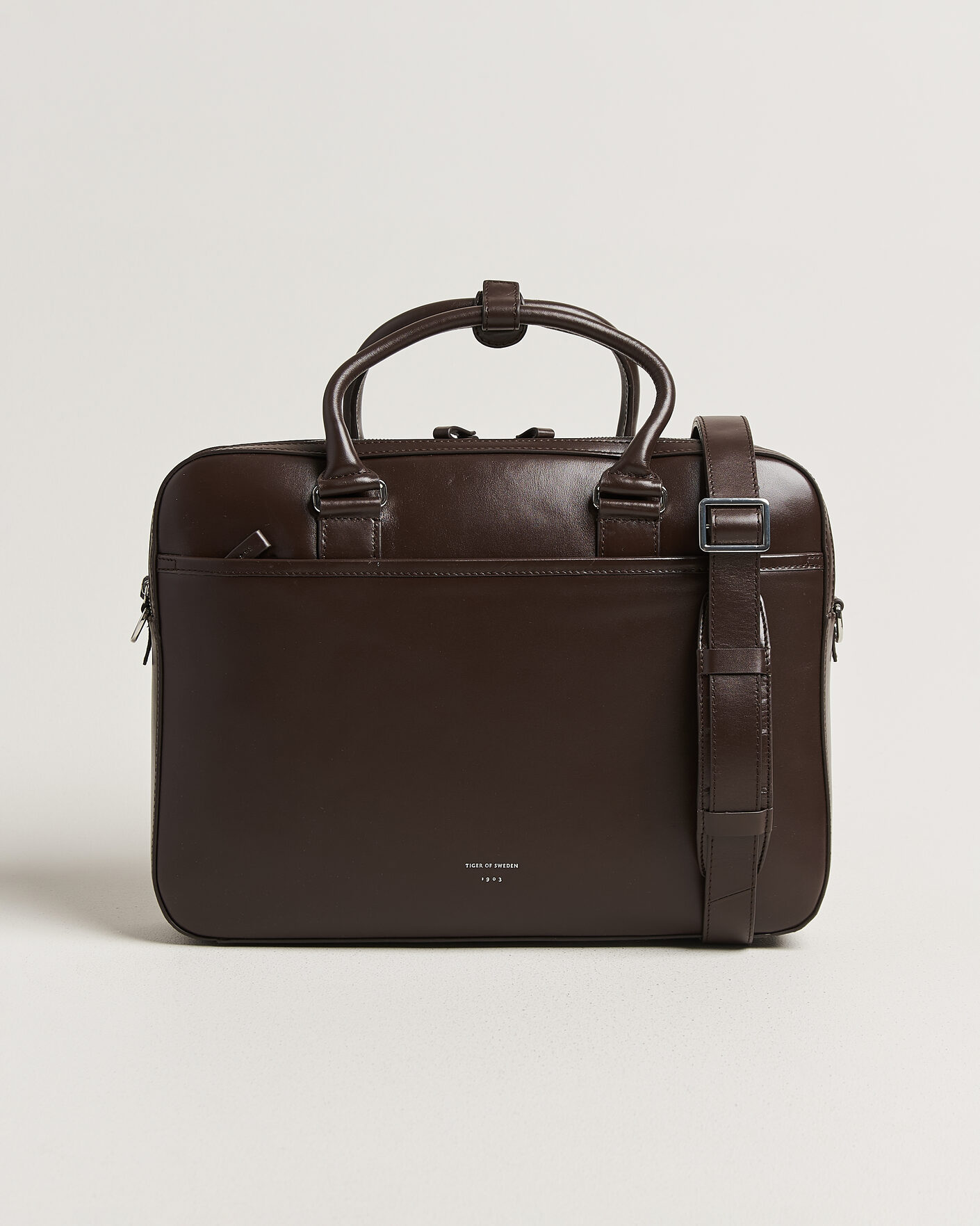 Men | Bags | Tiger of Sweden | Burin Smooth Leather Briefcase Dark Brown