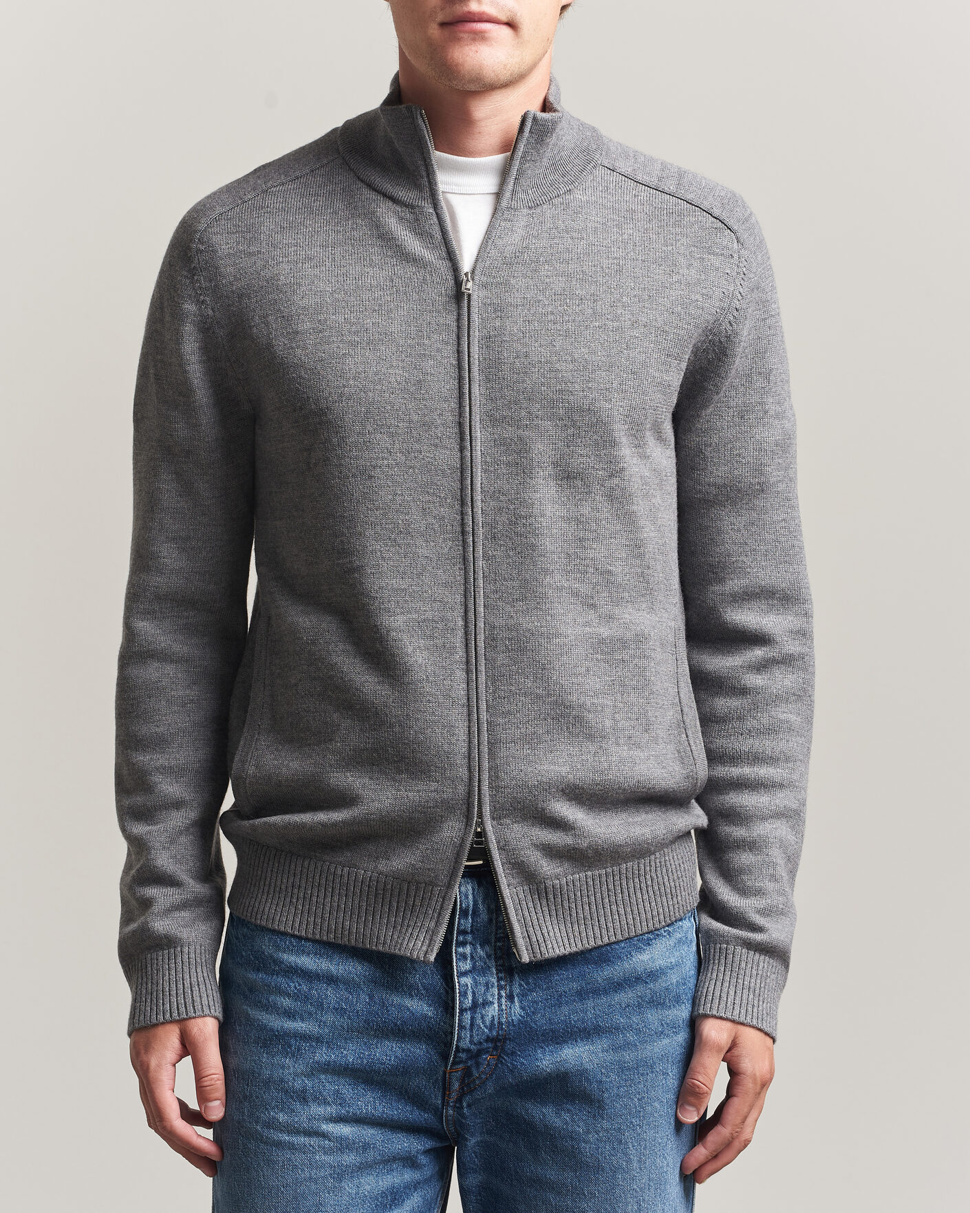 Men | Sweaters & Knitwear | Tiger of Sweden | Cassian Wool Full Zip Concrete Melange
