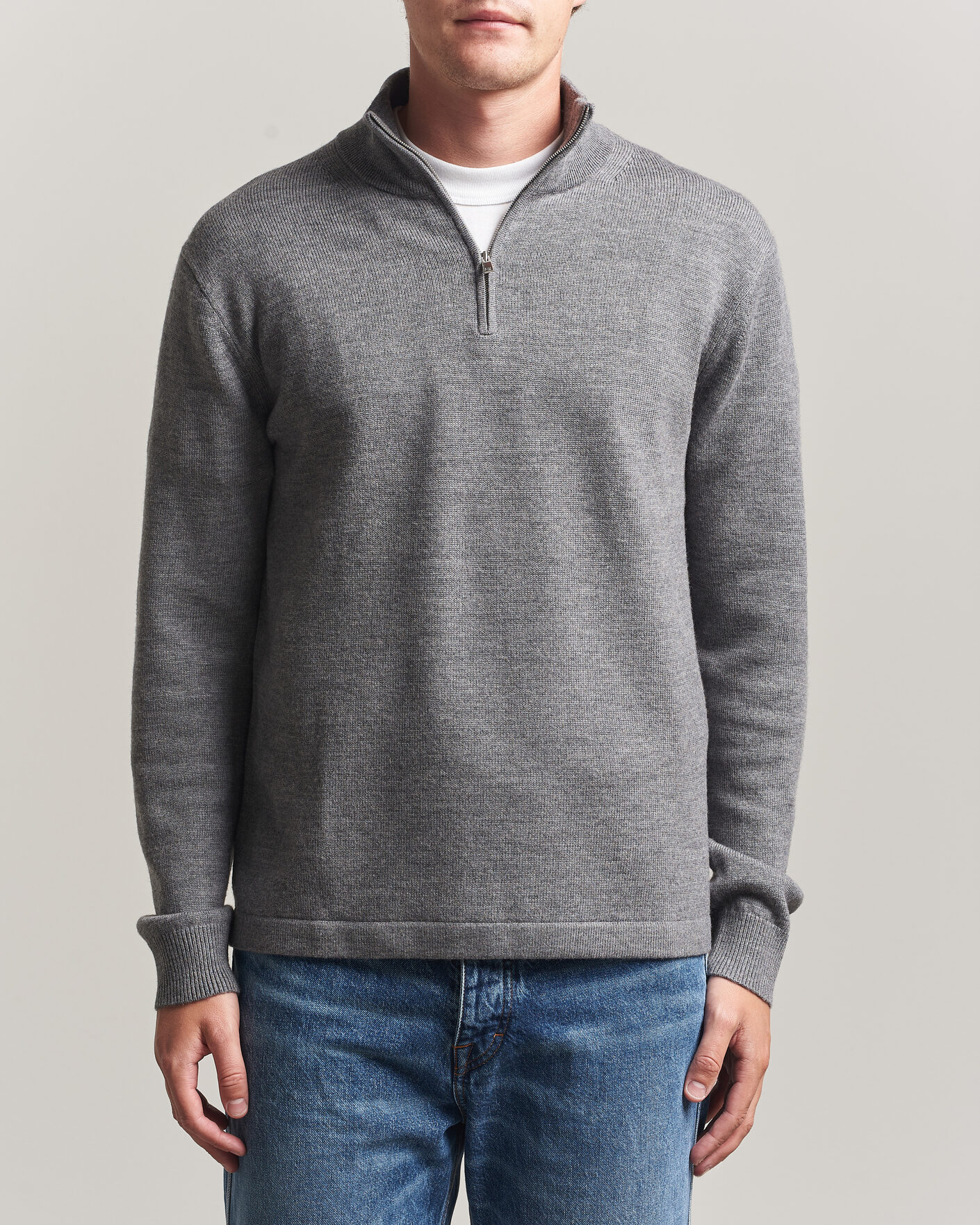 Men | Sweaters & Knitwear | Tiger of Sweden | Travis Wool Half Zip Concrete Melange