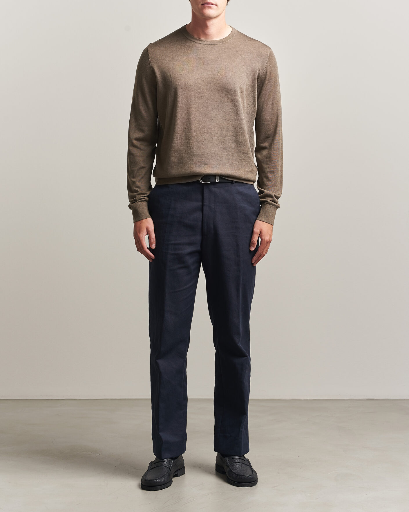 Men | Sweaters & Knitwear | Tiger of Sweden | Connor Extra Fine Merino Crew Neck Pullover Aged Timber