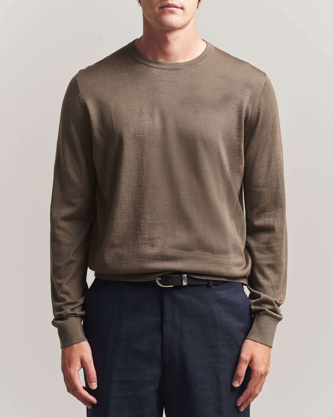 Men | Sweaters & Knitwear | Tiger of Sweden | Connor Extra Fine Merino Crew Neck Pullover Aged Timber