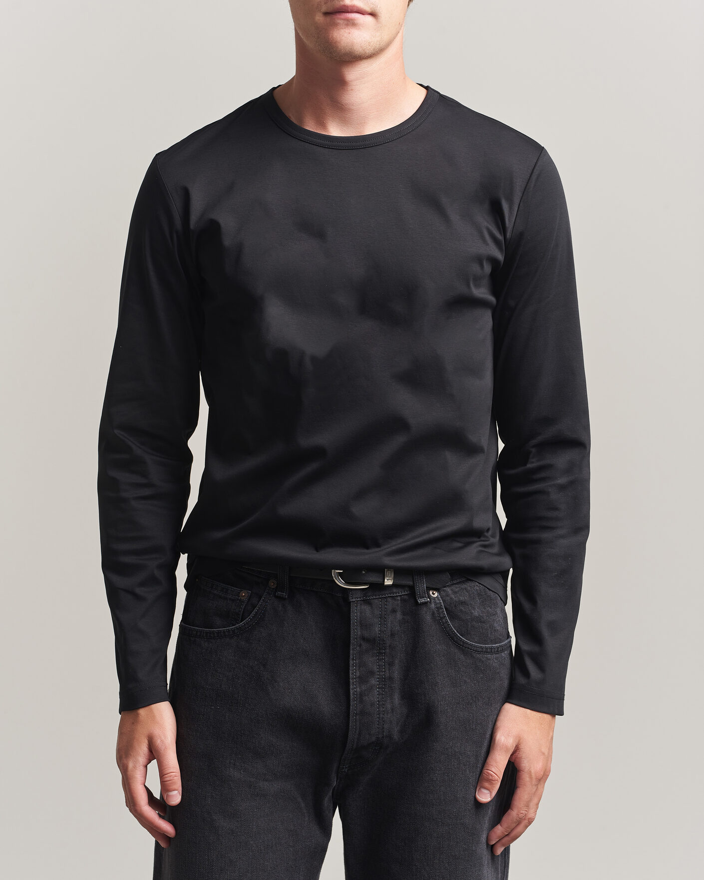 Men | T-Shirts | Tiger of Sweden | Olaf Mercerized Cotton Long Sleeve T-Shirt Black