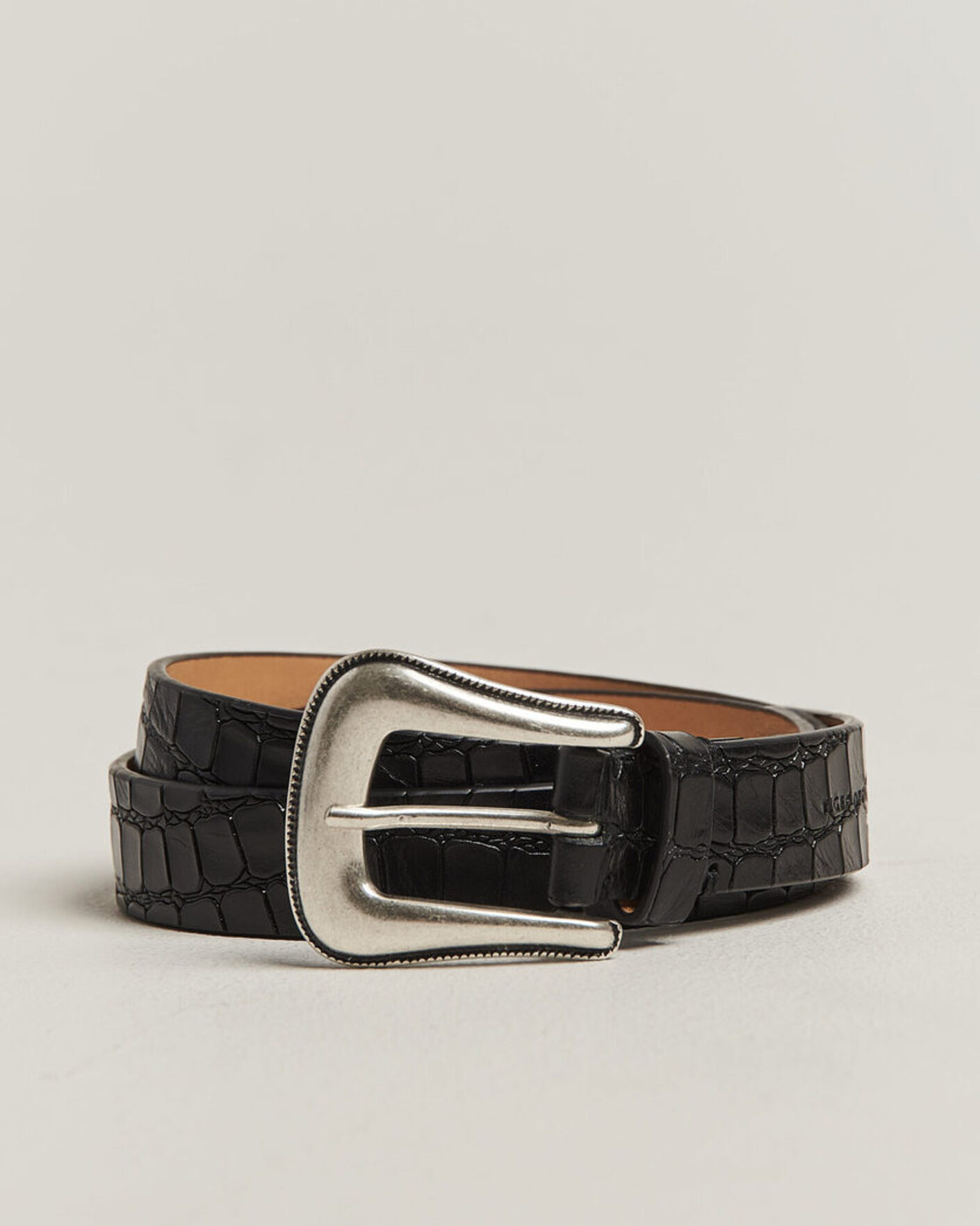 Men | Belts | Tiger of Sweden | Ecus Structured Leather Western Belt Black