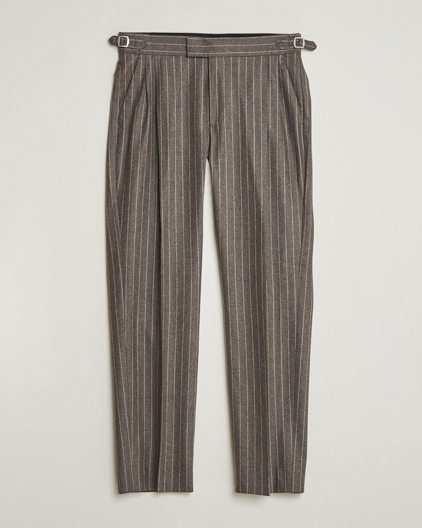 Men | Trousers | Tiger of Sweden | Theo Wool Pleated Pinstriped Trousers Grey Brown