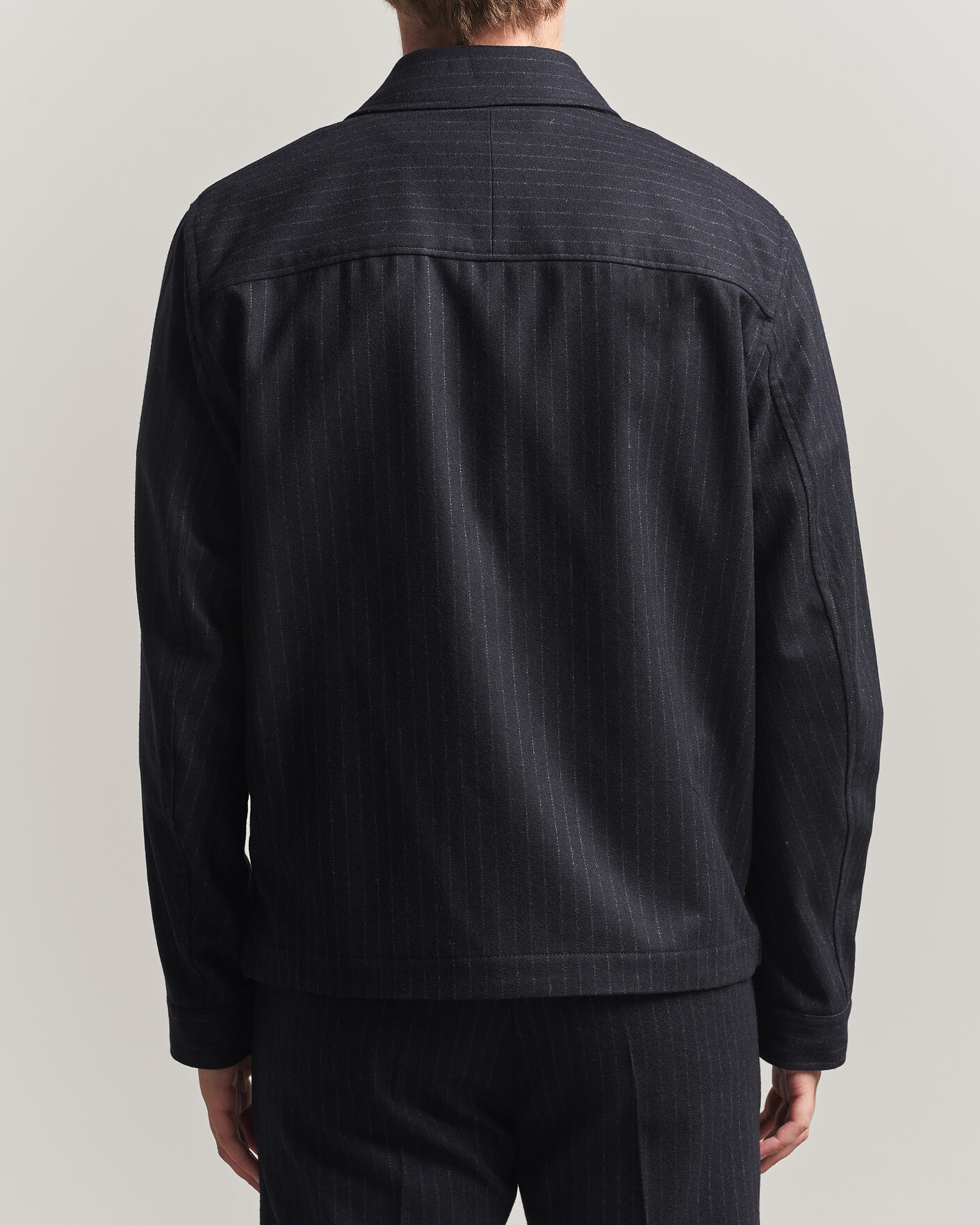 Men | Coats & Jackets | Tiger of Sweden | Barnaby Wool Pinstriped Shirt Jacket Blue Function