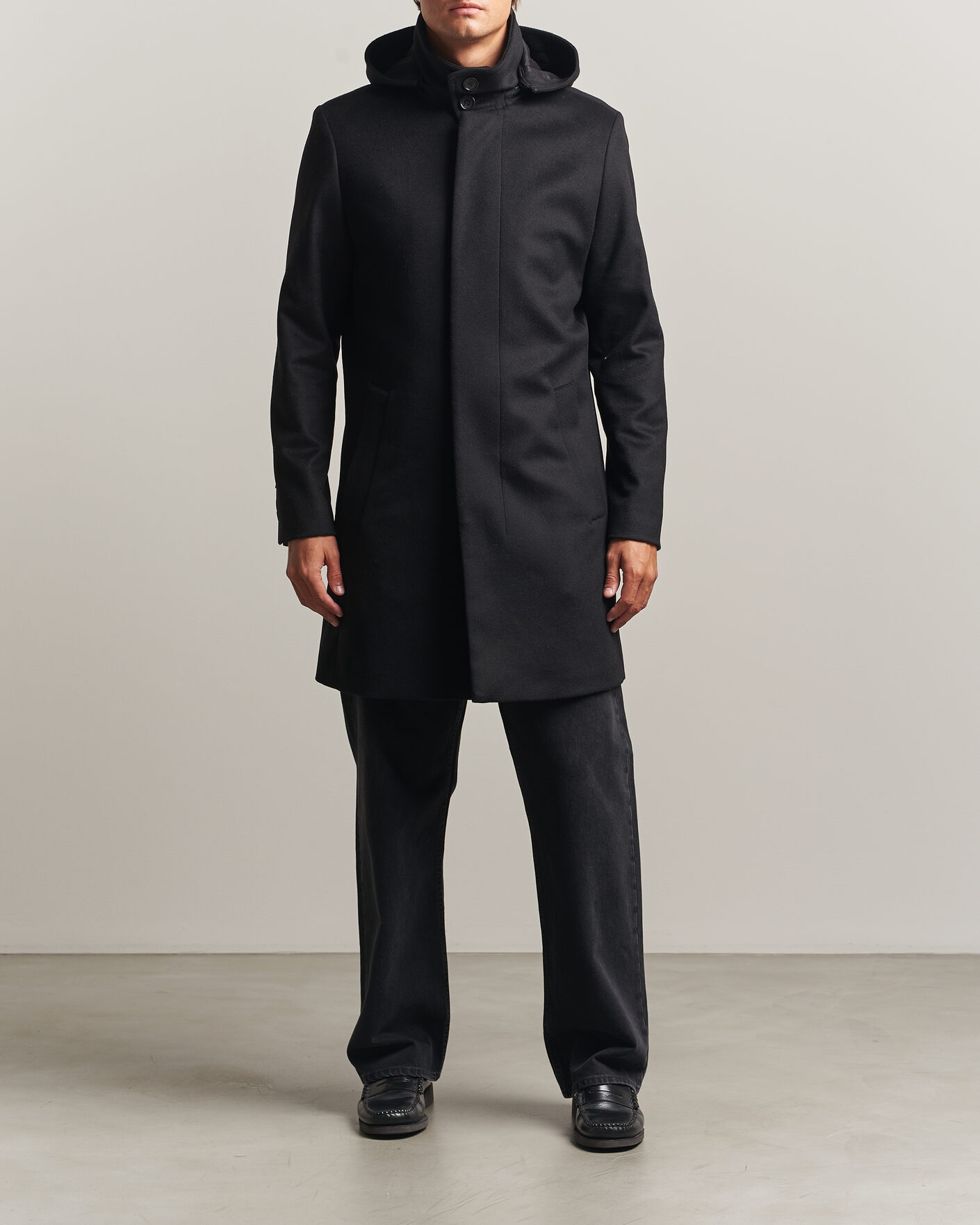 Men | Coats & Jackets | Tiger of Sweden | Aleric Wool/Cashmere Hooded Coat Black