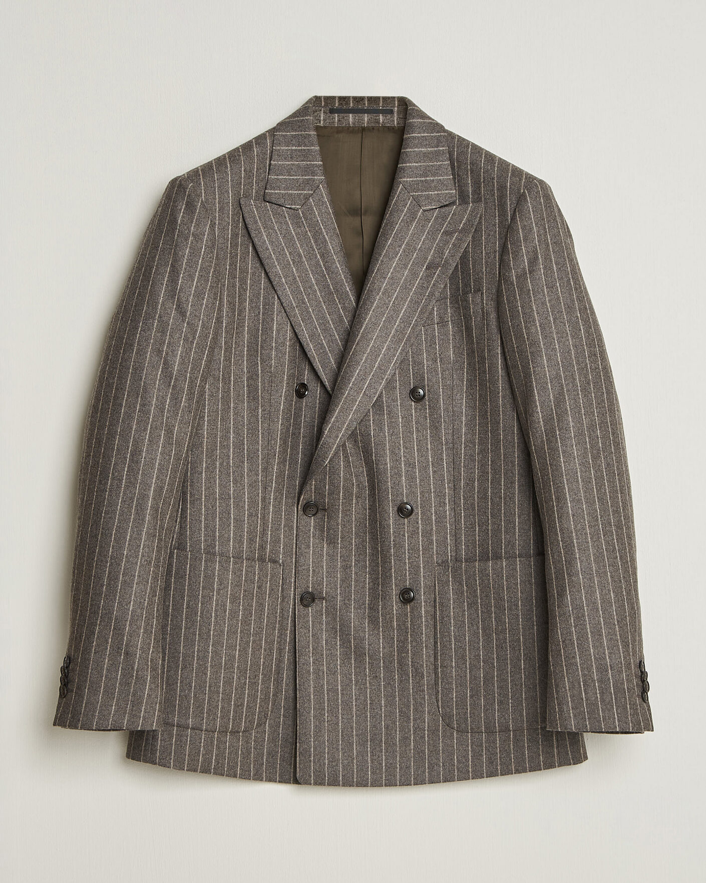 Men | Blazers | Tiger of Sweden | Joachim Wool Double Breasted Pinstriped Blazer Grey Brown