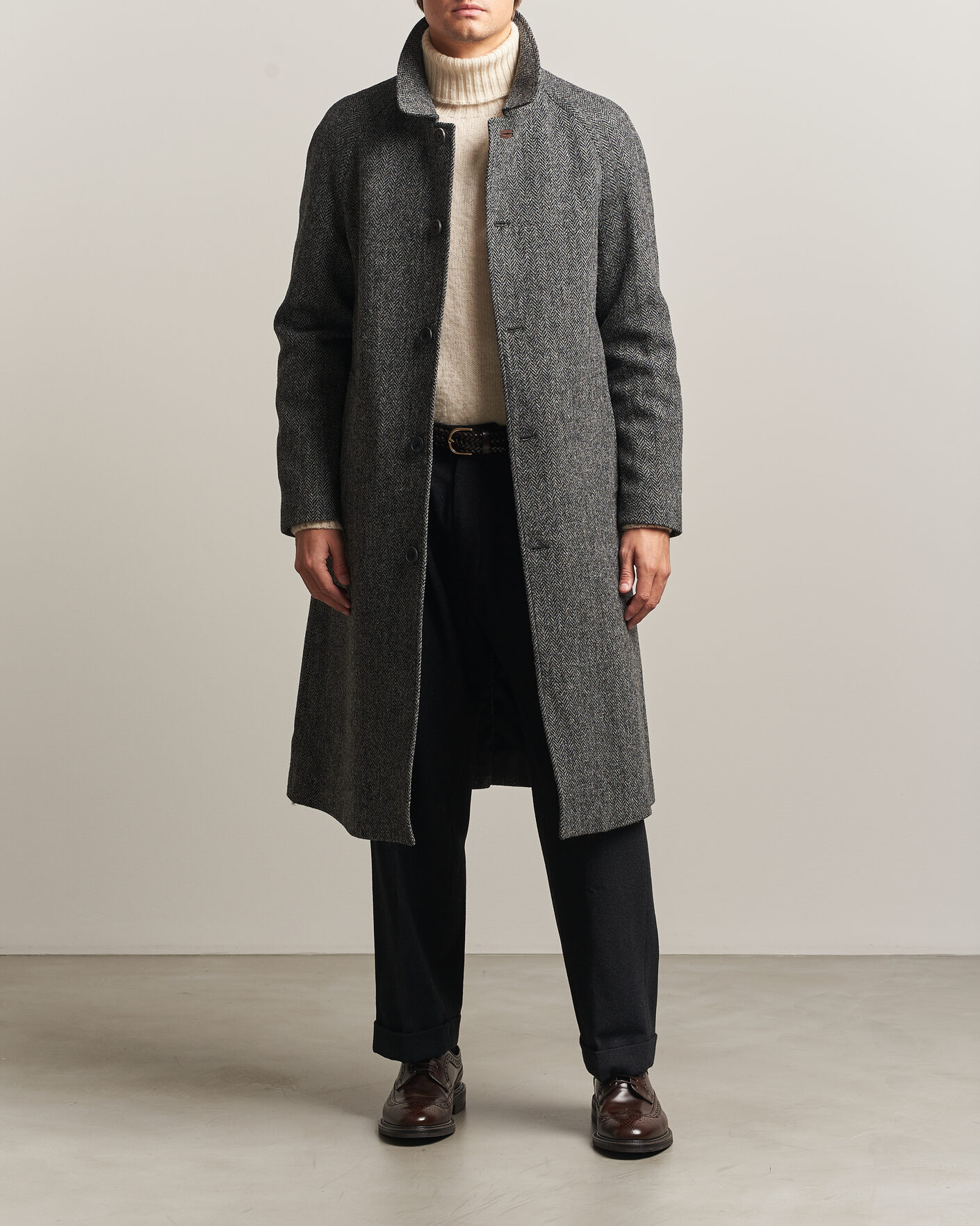 Men | Coats & Jackets | Walker Slater | Sherlock Harris Tweed Herringbone Coat Charcoal