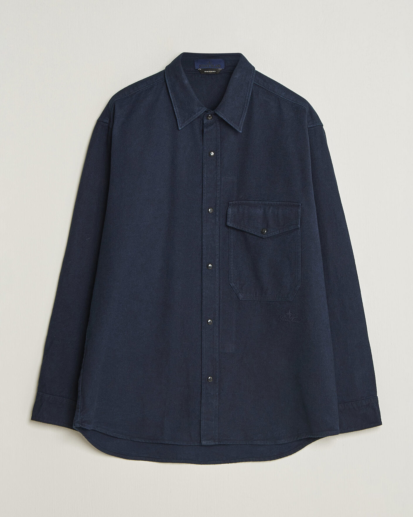 Men | Shirts | Stone Island | Organic Cotton Flannel Denim Shirt Indigo