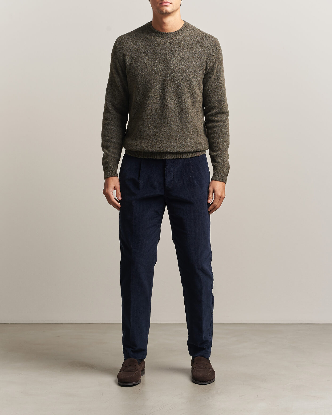 Men | Sweaters & Knitwear | Zanone | Wool Boucle Crew Neck Forest Green