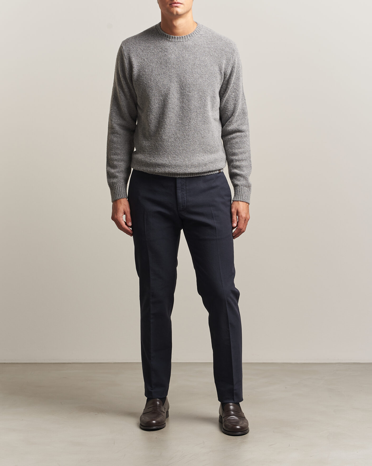 Men | Sweaters & Knitwear | Zanone | Wool Boucle Crew Neck Grey Melange