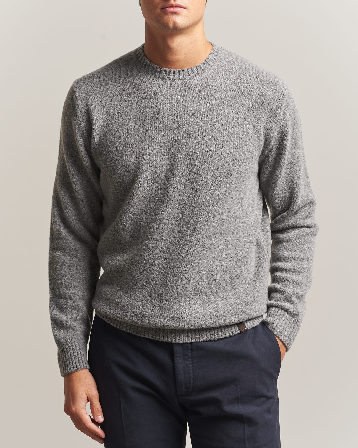 Men | Sweaters & Knitwear | Zanone | Wool Boucle Crew Neck Grey Melange