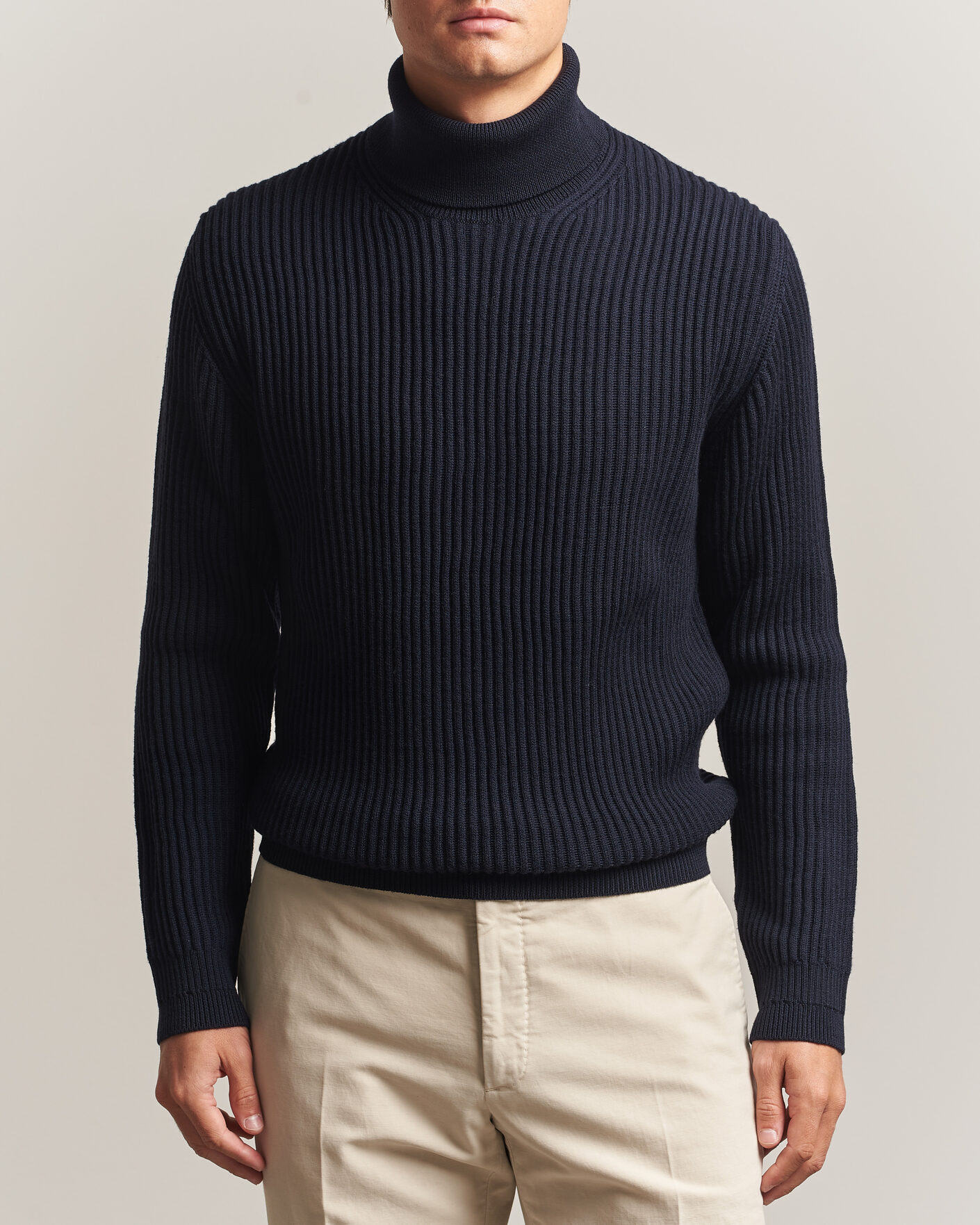 Men | Sweaters & Knitwear | Zanone | Fishermans Rib Rollneck Navy