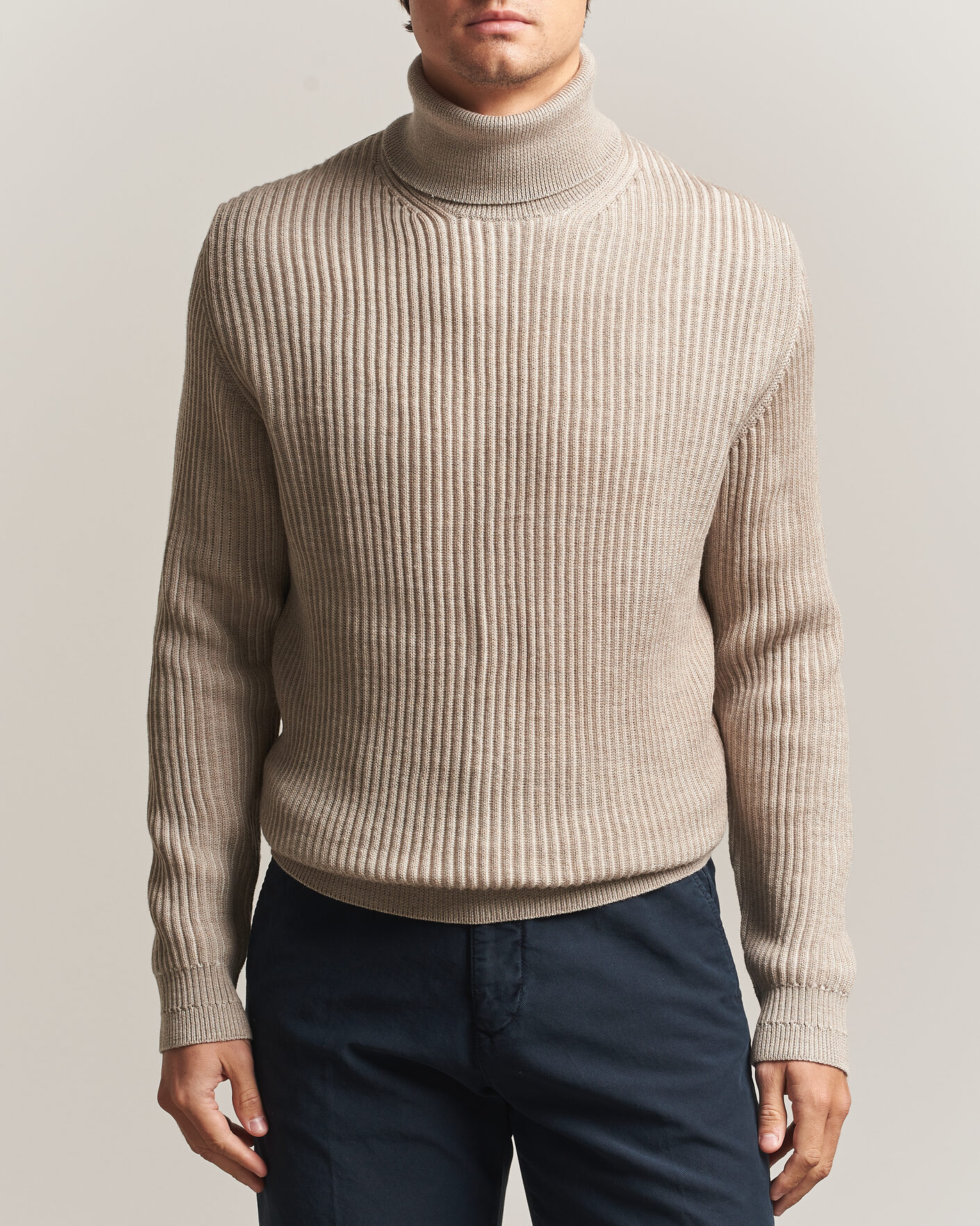 Men | Sweaters & Knitwear | Zanone | Fishermans Rib Rollneck Beige