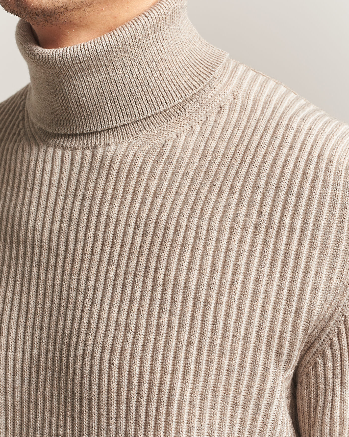 Men | Sweaters & Knitwear | Zanone | Fishermans Rib Rollneck Beige