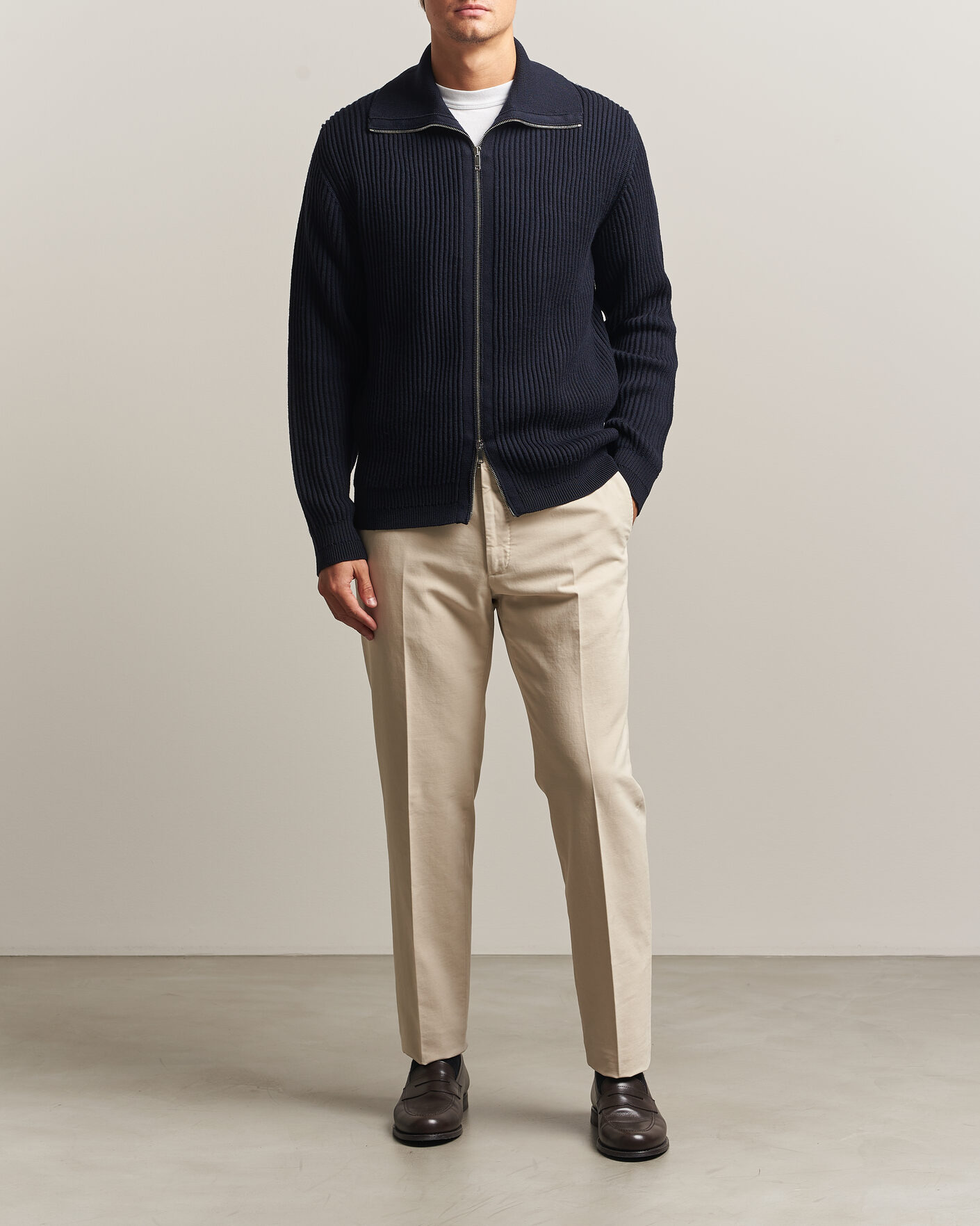 Men | Sweaters & Knitwear | Zanone | Fishermans Rib Full Zip Cardigan Navy