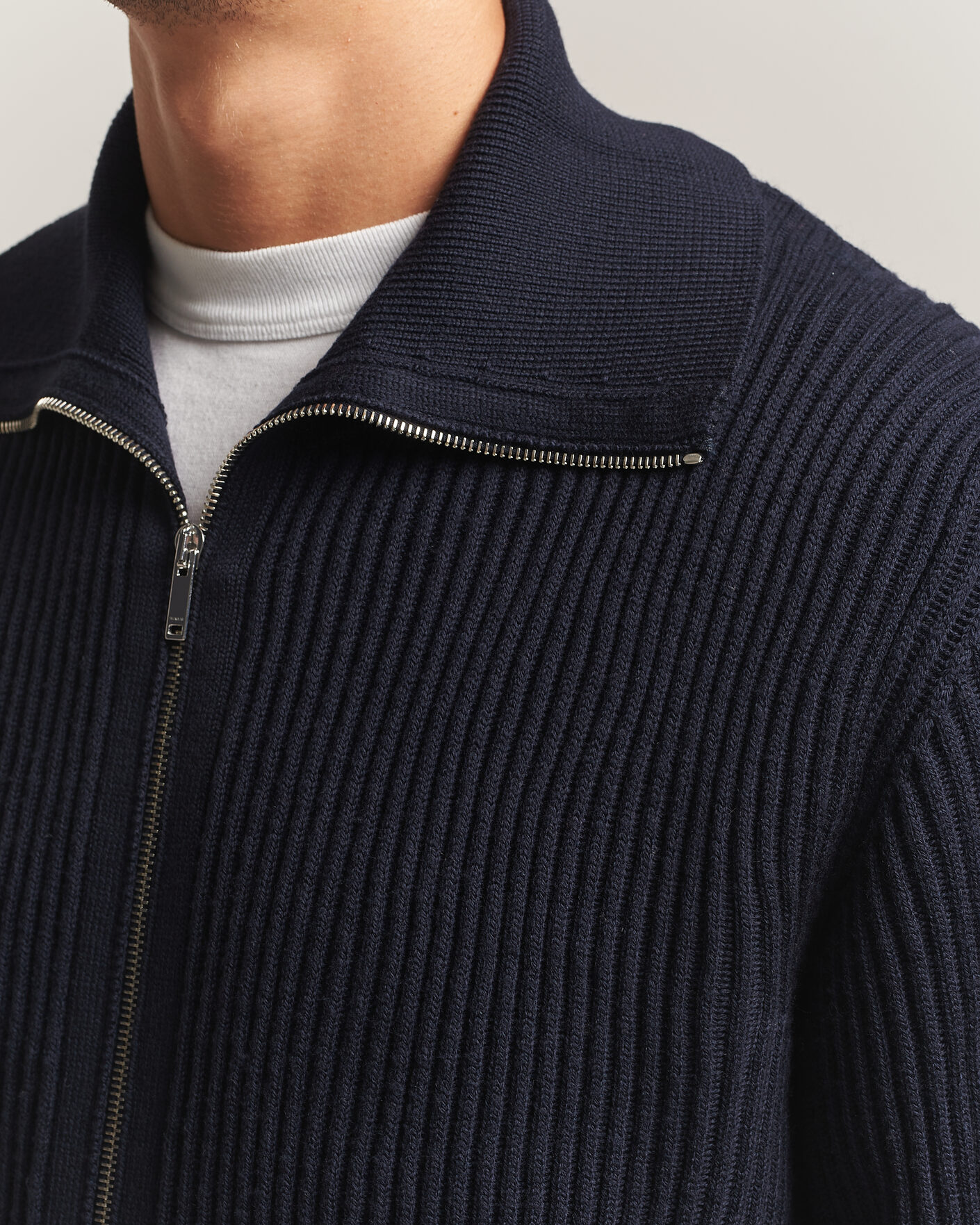 Men | Sweaters & Knitwear | Zanone | Fishermans Rib Full Zip Cardigan Navy