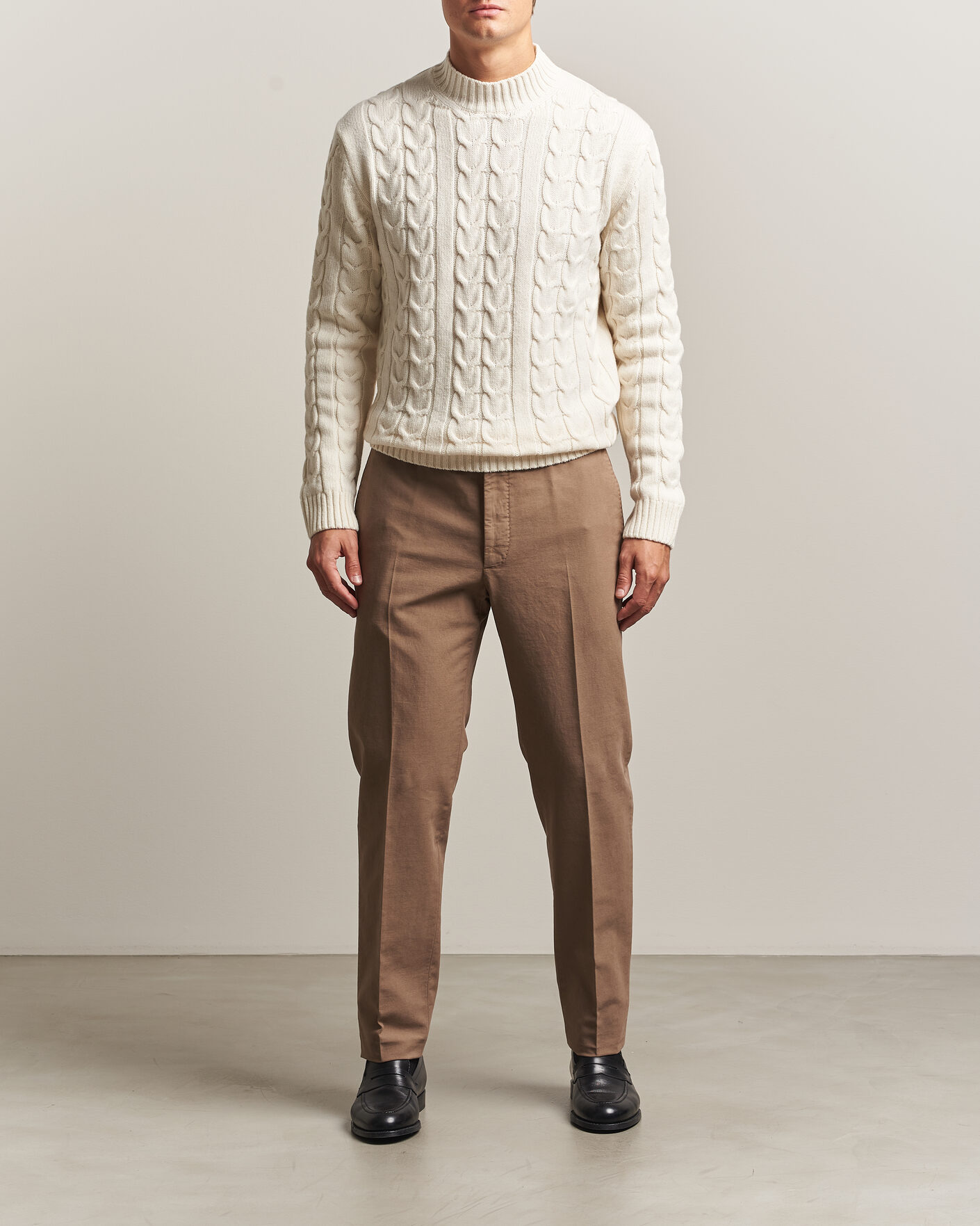 Men | Sweaters & Knitwear | Zanone | Double Cable Crew Neck Latte