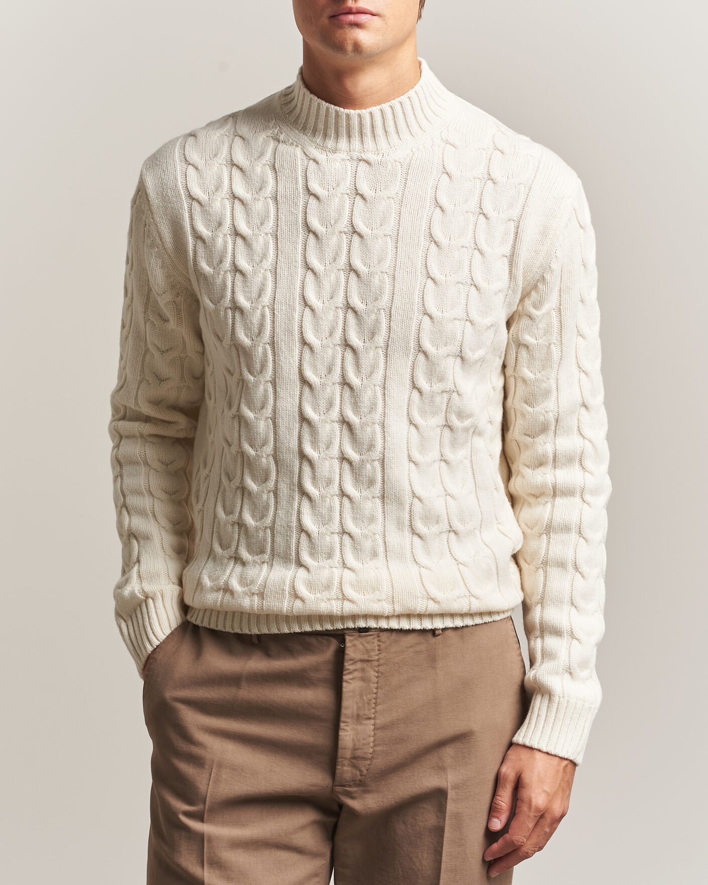 Men | Sweaters & Knitwear | Zanone | Double Cable Crew Neck Latte