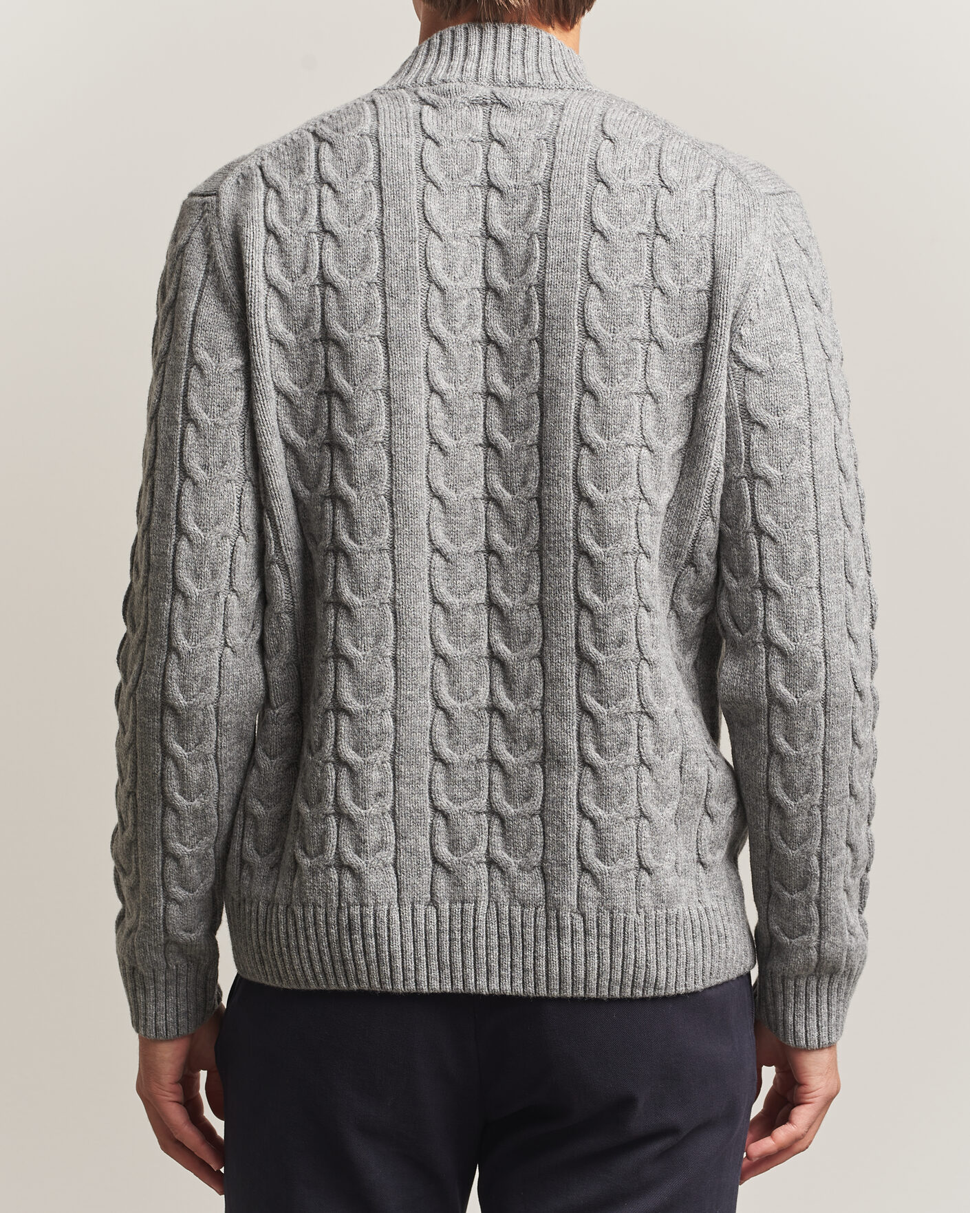 Men | Sweaters & Knitwear | Zanone | Double Cable Crew Neck Grey Melange