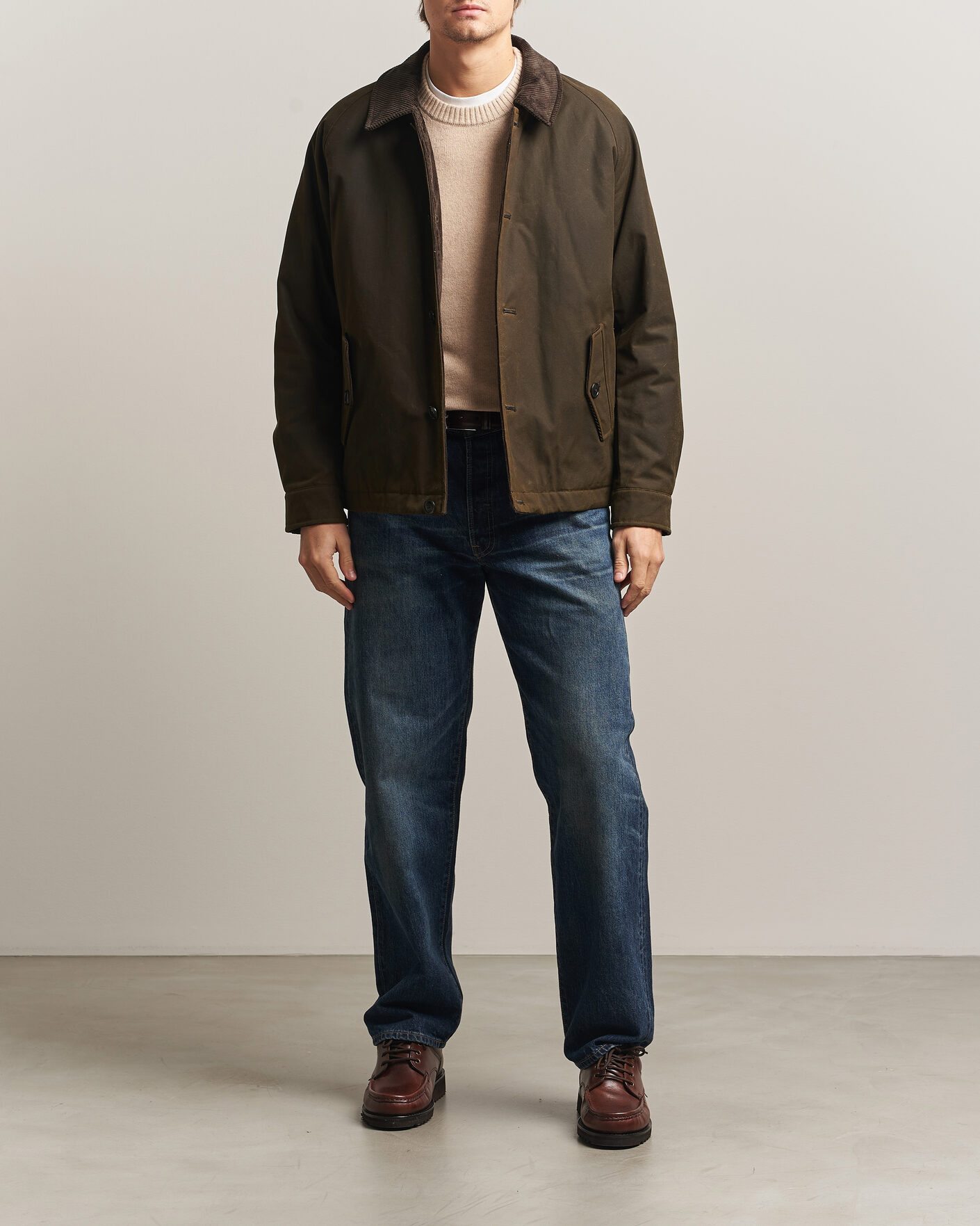 Men | Coats & Jackets | Baracuta | Waxed Sherling Lined Deck Jacket Deep Moss